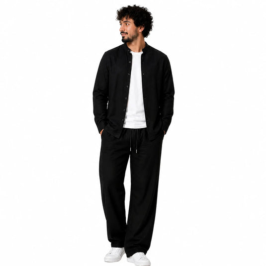 Men Black Linen Suit