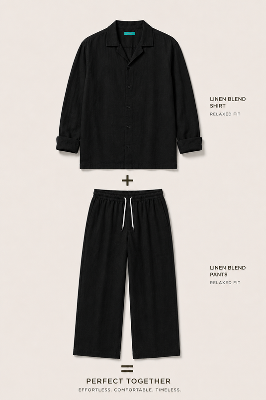 Men Black Linen Suit