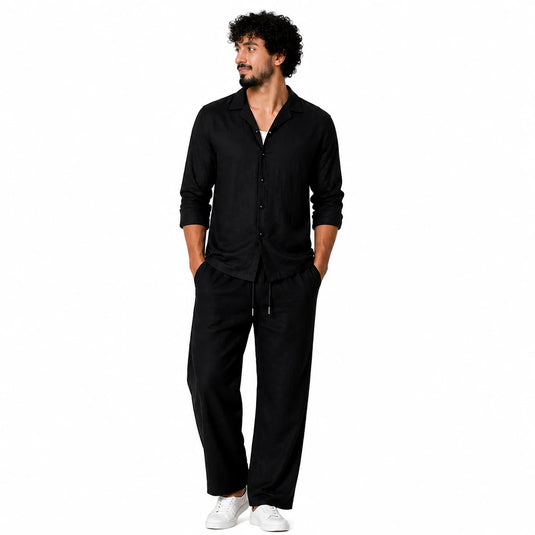 Men Black Linen Suit