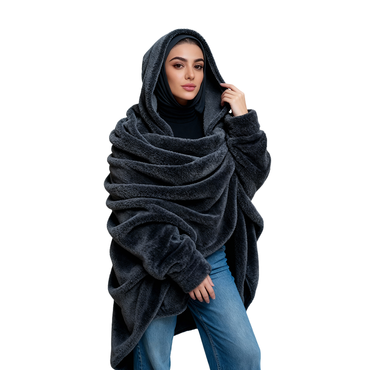Blanket Hood Scarf Dark Gray