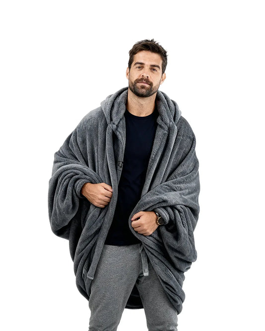 Dark Grey Blanket Hoodie - Fuzzy