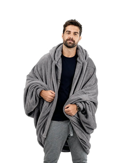 Light Grey Blanket Hoodie - Fuzzy